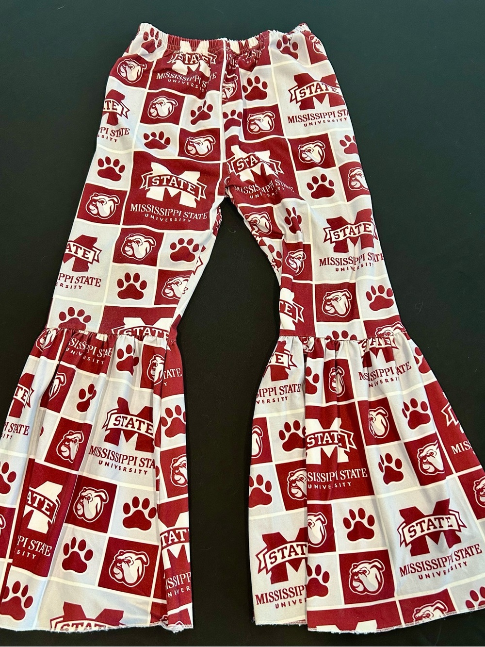 Mississippi State Girls Maroon & White Ruffle Bell Bottoms